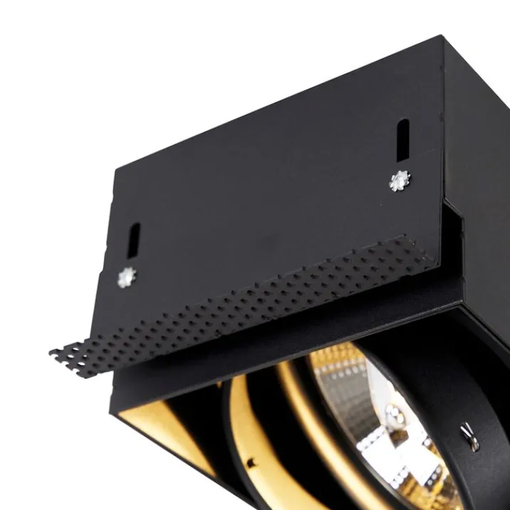 QAZQA Schlafzimmerlampen|Küchenlampen*Set mit 6 Einbaustrahlern, schwarz, GU10, AR111, randlos, 2-flammig – Oneon