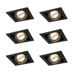 QAZQA Einbaustrahler|Wohnzimmerlampen*Set mit 6 Einbaustrahlern schwarz AR111 verstellbar - Oneon