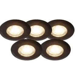 QAZQA Schlafzimmerlampen|Küchenlampen*Set mit 5 Einbaustrahlern schwarz 3-Stufen-Dimmbar IP44 - Ulo