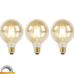 LUEDD Preisvorteil Auf Leuchtmittel|Filament Lampen*Set mit 3 E27-LED-Lampen, dimmbar bis warm, G95, Gold, 8 W, 806 lm, 2000–2700 K