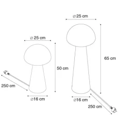 QAZQA Gartenbeleuchtung|Smarte Außenbeleuchtung*Set mit 2 intelligenten Außen-Stehleuchten schwarz 50 cm und 65 cm - Mushroom