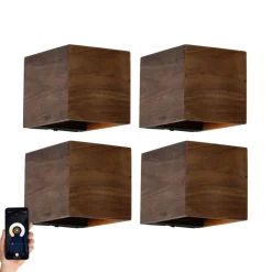 QAZQA Smarte Wandleuchten|Wandleuchten*Set mit 4 intelligenten Wandleuchten aus Walnussholz inkl. WLAN G9 - Transfer