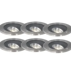 QAZQA Gartenbeleuchtung|Bodenstrahler Außen*Set mit 6 modernen Außen-Bodenscheinwerfern Stahl AR70 verstellbar IP65 - Delux