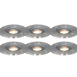 QAZQA Gartenbeleuchtung|Bodenstrahler Außen*Set mit 6 modernen Außen-Bodenspots Stahl 35 mm verstellbar IP65 - Delux