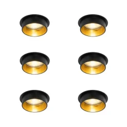 QAZQA Schlafzimmerlampen|Küchenlampen*Set mit 6 modernen Einbauspots schwarz mit goldener Innenseite - Insta