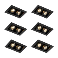 QAZQA Einbaustrahler|Wohnzimmerlampen*Set mit 6 modernen Einbaustrahlern Schwarz 2-flammig Verstellbar - Oneon 70