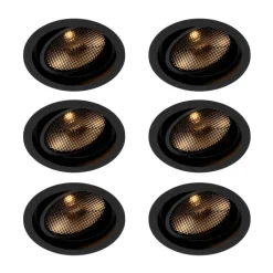 QAZQA Küchenlampen|Esszimmerlampen*Set mit 6 modernen schwarzen verstellbaren Einbaustrahlern - Coop 111 Honey