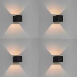 QAZQA Schlafzimmerlampen|Küchenlampen*Set mit 4 modernen Wandleuchten schwarz - Transfer