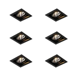 QAZQA Einbaustrahler|Wohnzimmerlampen*Set mit 6 Moderner Einbau Spot schwarz 18 cm verstellbar - Artemis 111