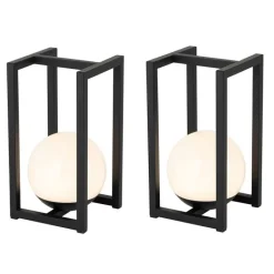 QAZQA Gartenbeleuchtung|Led-Außenleuchten*Set mit 2 Outdoor-Tischlampen Schwarz mit Touch-Ladefunktion - Nowi