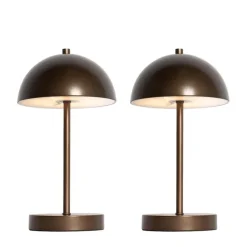 QAZQA Gartenbeleuchtung|Led-Außenleuchten*Set mit 2 Outdoor-Tischleuchten Pilz Dunkelbronze Wiederaufladbar - Keira