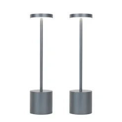 QAZQA Gartenbeleuchtung|Led-Außenleuchten*Set mit 2 Outdoor-Tischleuchten grau mit Dimmer wiederaufladbar - Dupont