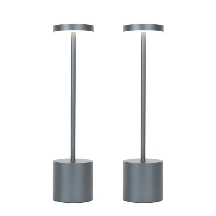 QAZQA Gartenbeleuchtung|Led-Außenleuchten*Set mit 2 Outdoor-Tischleuchten grau mit Dimmer wiederaufladbar - Dupont