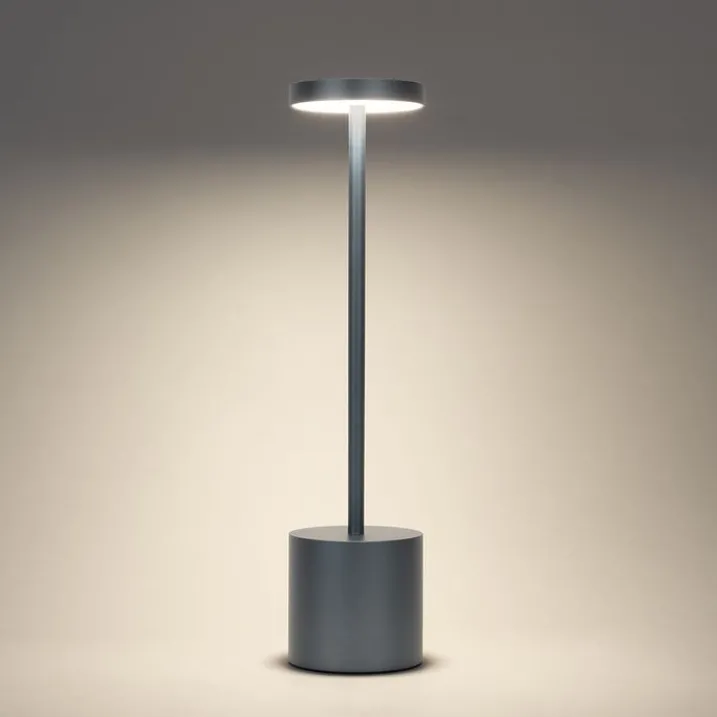 QAZQA Gartenbeleuchtung|Led-Außenleuchten*Set mit 2 Outdoor-Tischleuchten grau mit Dimmer wiederaufladbar - Dupont