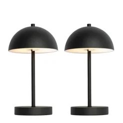 QAZQA Gartenbeleuchtung|Led-Außenleuchten*Set mit 2 Outdoor-Tischleuchten Pilz Schwarz wiederaufladbar - Keira