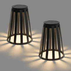 QAZQA Gartenbeleuchtung|Led-Außenleuchten*Set mit 2 Outdoor-Tischleuchten Schwarz Inkl. LED 3-Stufen Dimmer Solar und Akku - Penny