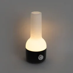 QAZQA Gartenbeleuchtung|Led-Außenleuchten*Set mit 2 Outdoor-Tischleuchten Schwarz mit Weiß inkl. wiederaufladbaren LED - Haard