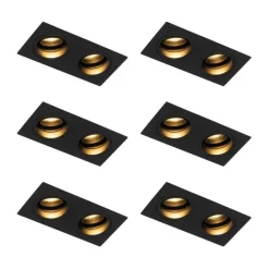 QAZQA Einbaustrahler|Wohnzimmerlampen*Set mit 6 quadratischen Einbaustrahlern schwarz verstellbar 2-flammig - Chuck