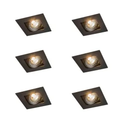 QAZQA Einbaustrahler|Wohnzimmerlampen*Set mit 6 quadratischen Einbaustrahlern schwarz verstellbar - Artemis
