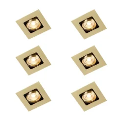 QAZQA Einbaustrahler|Wohnzimmerlampen*Set mit 6 quadratischen Einbaustrahlern Messing verstellbar - Artemis