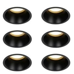 QAZQA Einbaustrahler|Wohnzimmerlampen*Set mit 6 schwarzen Einbauleuchten GU10 70 mm IP44 - Dept