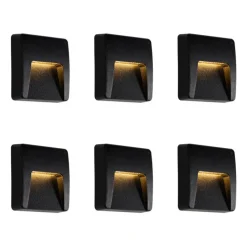 QAZQA Gartenbeleuchtung|Led-Außenleuchten*Set mit 6 schwarzen quadratischen Außenwandleuchten inkl. LED IP65 - Gem