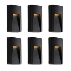 QAZQA Led-Außenleuchten|Außenwandleuchten*Set mit 6 schwarzen rechteckigen Außenwandleuchten inkl. LED IP65 - Gem