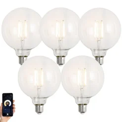 LUUMR Preisvorteil Auf Leuchtmittel|Filament Lampen*Set mit 5 Smart E27 Dimmbare LED-Glühbirnen G125 Klar 7W 806lm 2700-6500K