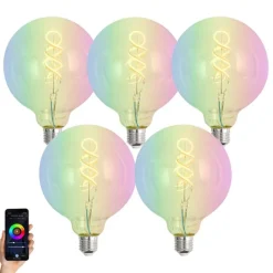 LUUMR Preisvorteil Auf Leuchtmittel|Filament Lampen*Set mit 5 Smart E27 Dimmbare LED-Glühbirnen G125 RGBW 4W 250lm 2700K