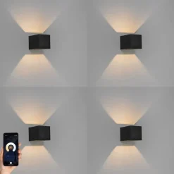 QAZQA Smarte Wandleuchten|Wandleuchten*Set mit 4 Smart Wandlampen schwarz 8 cm inkl. Wifi G9 - Transfer