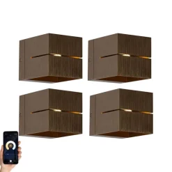 QAZQA Smarte Wandleuchten|Wandleuchten*Set mit 4 Smart Wandleuchten Dunkelbronze 9,7 cm Inkl. WiFi G9 - Transfer Groove