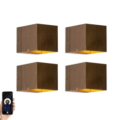 QAZQA Smarte Wandleuchten|Wandleuchten*Set mit 4 Smart Wandleuchten Dunkelbronze 8 cm inkl. Wifi G9 - Transfer