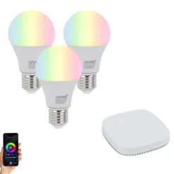 QAZQA Preisvorteil Auf Leuchtmittel|Led Lampen*Set mit 3 smarten E27 dimmbaren LED-Glühbirnen A60 9W 806 lm 2700K-6500K inkl. Zigbee Smart Hub
