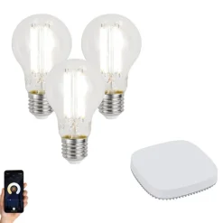 QAZQA Preisvorteil Auf Leuchtmittel|Led Lampen*Set mit 3 smarten E27 dimmbaren LED-Glühbirnen A60 7W 806LM 2700-6500K inkl. Zigbee Smart Hub