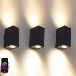 QAZQA Außenwandleuchten|Gartenbeleuchtung*Set mit 3 smarten Wandleuchten schwarz 2-flammig IP44 - Baleno