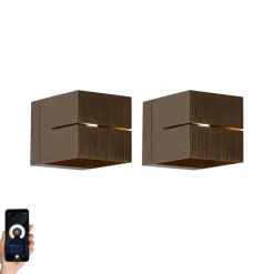 QAZQA Smarte Wandleuchten|Wandleuchten*Set mit 2 Smart-Wandlampen Dunkelbronze 9,7 cm Inkl. Wifi G9 - Transfer Groove