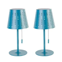 QAZQA Gartenbeleuchtung|Led-Außenleuchten*Set mit 2 Tischlampen Blau inkl. LED 3-stufig dimmbar wiederaufladbar und solarbetrieben - Ferre