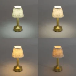 QAZQA Gartenbeleuchtung|Led-Tischleuchten*Set mit 2 Tischleuchten Gold mit Beige RGBW wiederaufladbar - Elise