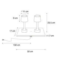 QAZQA Gartenbeleuchtung|Led-Tischleuchten*Set mit 2 Tischleuchten Gold mit Beige RGBW wiederaufladbar - Elise