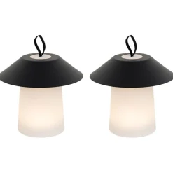 QAZQA Gartenbeleuchtung|Led-Außenleuchten*Set mit 2 Tischleuchten Pilz schwarz inkl. wiederaufladbare LED - Ivan