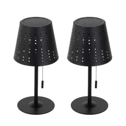 QAZQA Gartenbeleuchtung|Led-Außenleuchten*Set mit 2 Tischleuchten schwarz inkl. LED 3-stufig dimmbar wiederaufladbar und solarbetrieben - Ferre