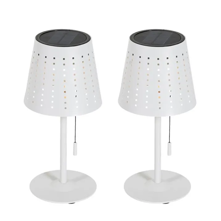 QAZQA Gartenbeleuchtung|Led-Außenleuchten*Set mit 2 Tischleuchten Weiß inkl. LED 3-stufig dimmbar wiederaufladbar und Solar - Ferre