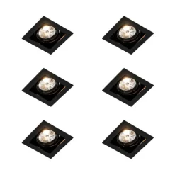 QAZQA Einbaustrahler|Wohnzimmerlampen*Set mit 6 verstellbaren quadratischen Einbaustrahlern schwarz - Artemis 70