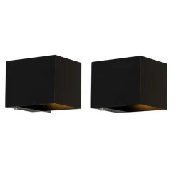 QAZQA Schlafzimmerlampen|Küchenlampen*Set mit 2 Wandleuchten Schwarz mit Dimmer Wiederaufladbar - Joris