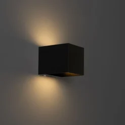 QAZQA Schlafzimmerlampen|Küchenlampen*Set mit 2 Wandleuchten Schwarz mit Dimmer Wiederaufladbar - Joris