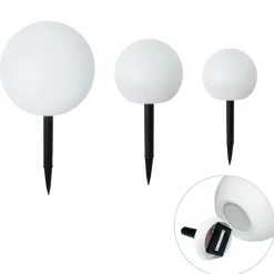 QAZQA Gartenbeleuchtung|Led-Außenleuchten*Set mit 3 weißen Außen-Stehleuchten inkl. LED Solar IP44 - Ludger