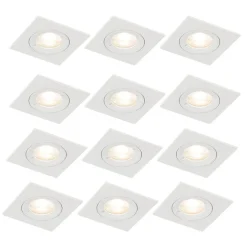 QAZQA Außenstrahler|Einbaustrahler*Set mit 12 weißen quadratischen GU10 Einbaustrahlern 50 mm IP44 - Xena