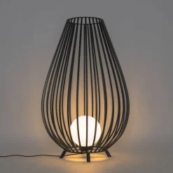 QAZQA Stehlampen*Set Stehlampen schwarz mit Opal 110 cm und 70 cm - Angela