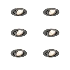 QAZQA Einbaustrahler|Wohnzimmerlampen*Set van 6 moderne inbouwspots gunmetal GU10 50mm rond kantelbaar - Cisco