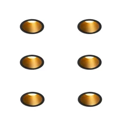 QAZQA Badezimmerlampen|Außenstrahler*Set van 6 moderne inbouwspots zwart met goud GU10 35mm IP44 - Dept